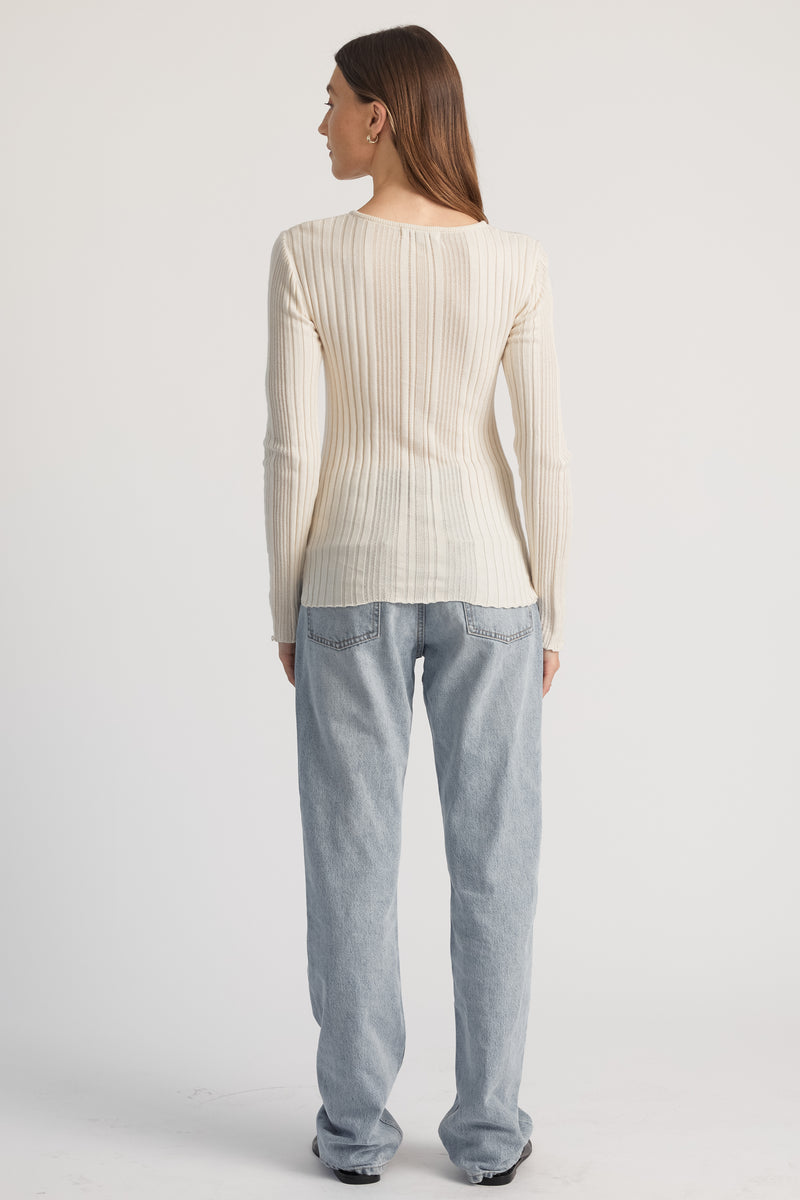 Ribbed Knit Long Sleeve Top - Almina Concept