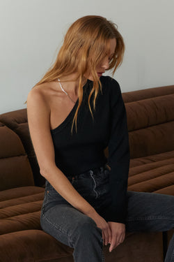 One Shoulder Long Sleeve Knit Top - Almina Concept 