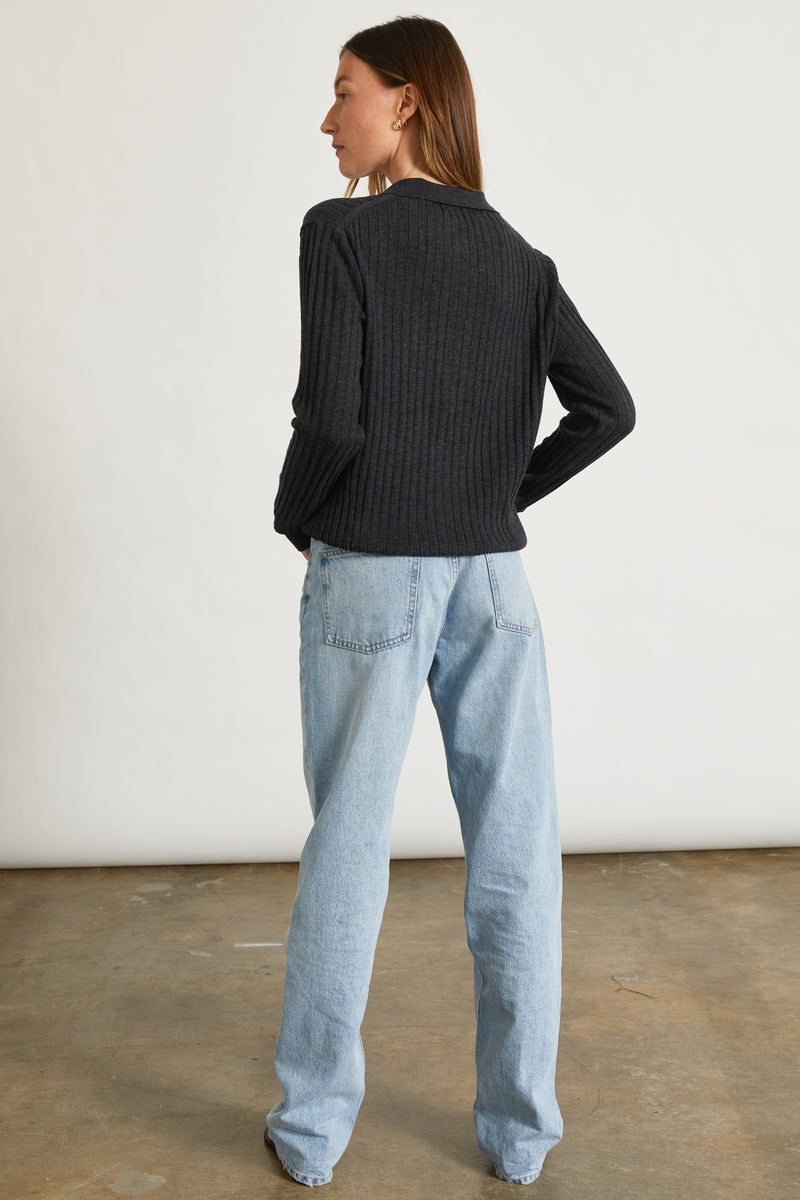 Ribbed Knit Polo Shirt - Almina Concept 