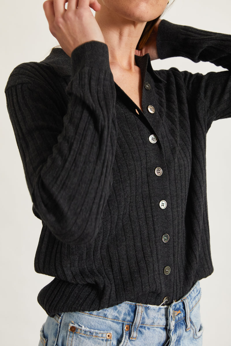 Ribbed Knit Polo Shirt - Almina Concept 