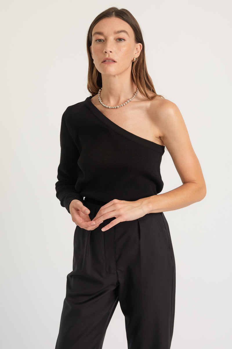 One Shoulder Long Sleeve Knit Top - Almina Concept 
