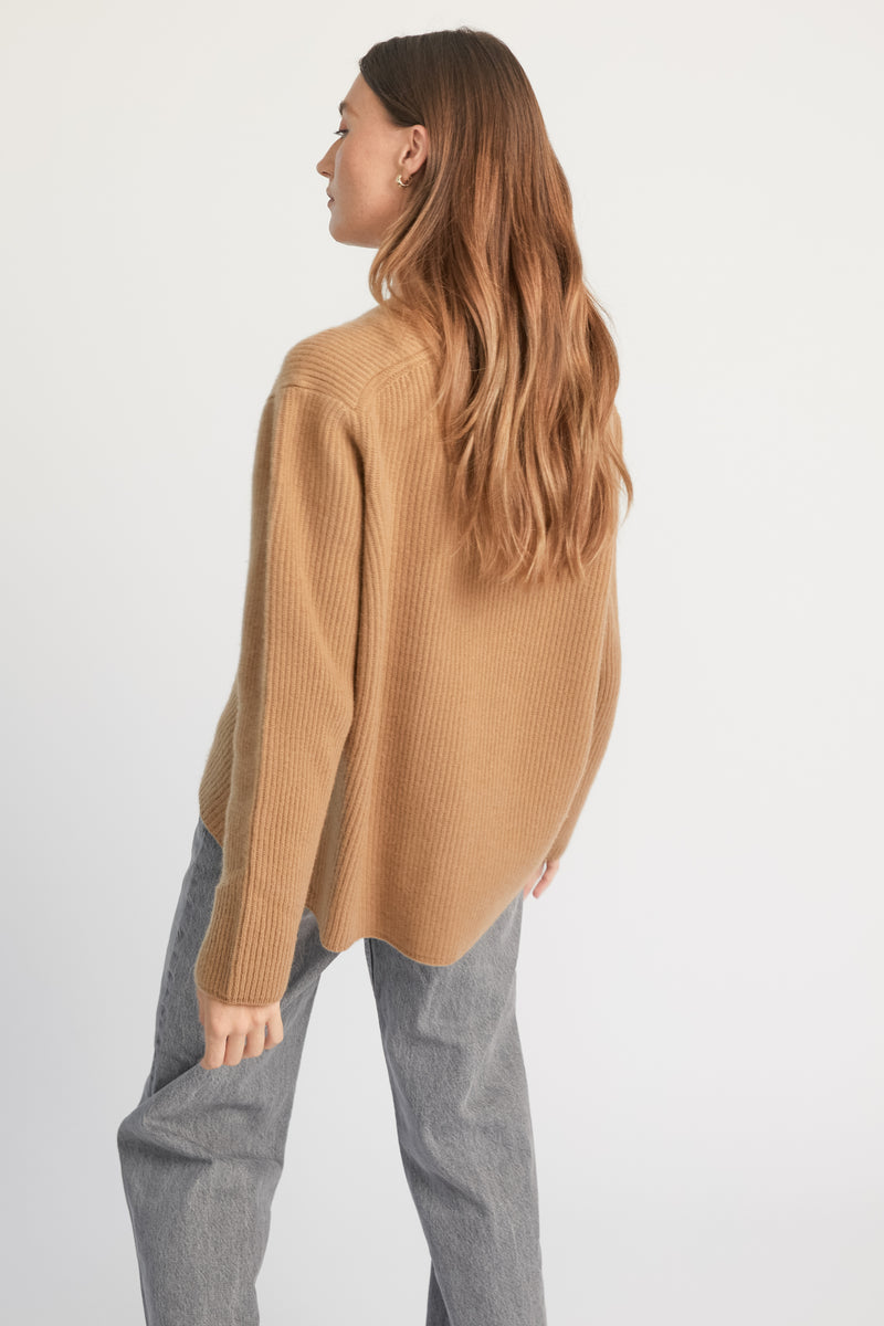 Oversized V Neck Ribbed Sweater - Almina Concept 