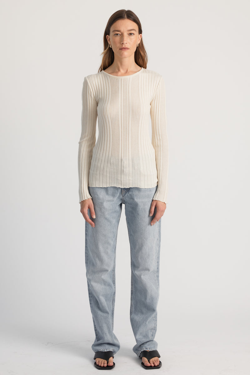 Ribbed Knit Long Sleeve Top - Almina Concept 