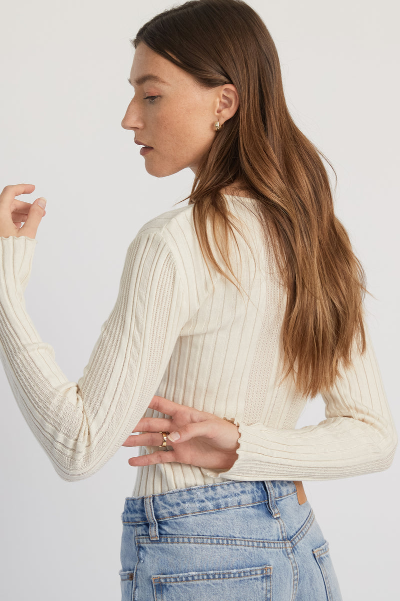 Ribbed Knit Long Sleeve Top– Almina Concept
