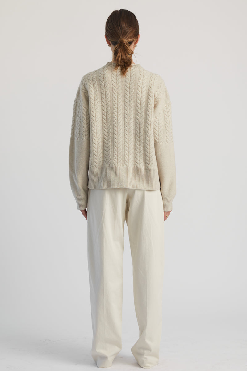Cable Knit Crewneck Sweater - Almina Concept 