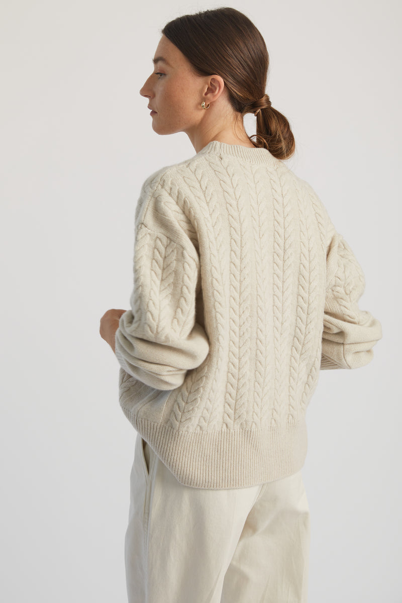 Cable Knit Crewneck Sweater - Almina Concept 
