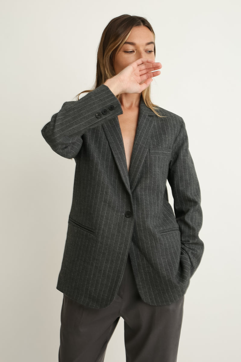 Oversized Wool Pinstripe Blazer - Almina Concept 